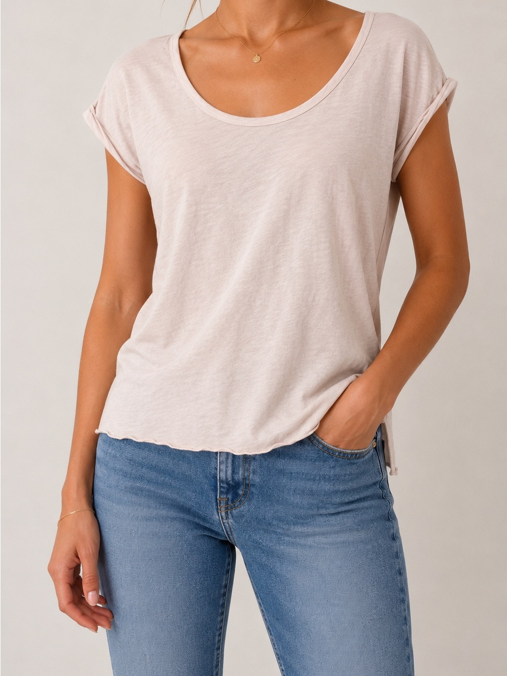Altar'd State 100% Cotton Cream Scoop Neck Short Sleeve Tee